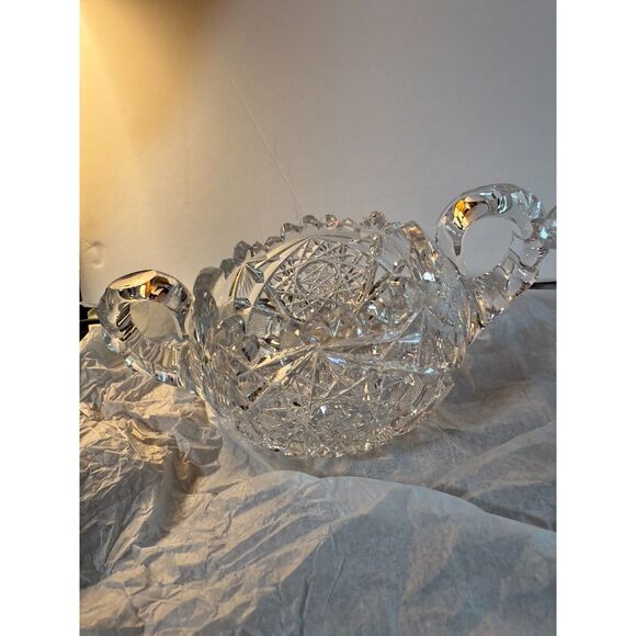 Antique  Early 20th C. American Brilliant Cut Glass Sugar Bowl and Creamer Set - Picture 3 of 8